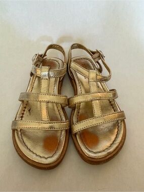 Girls Gold T-Strap Comfort Sandals